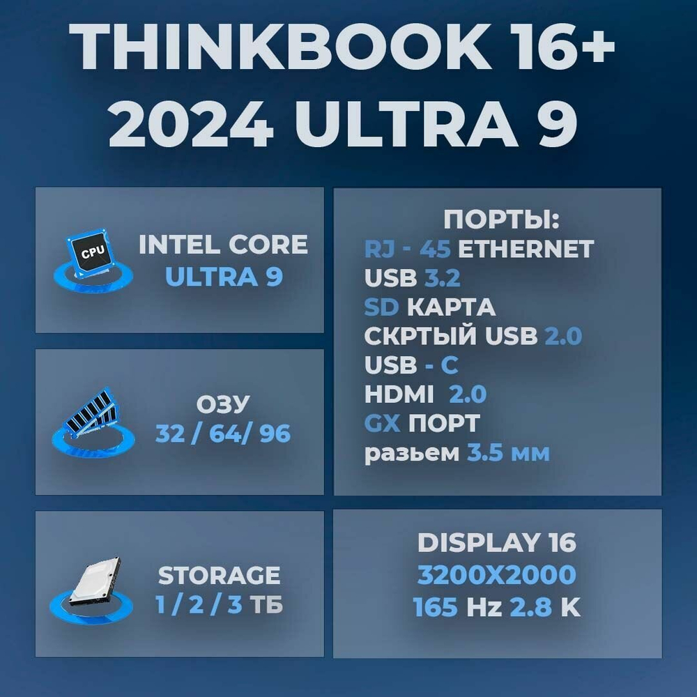 Lenovo ThinkBook 16+ 2024 ULTRA 9 Ноутбук 14.5", Intel Core Ultra 9 185H, RAM 32 ГБ, SSD 1024 ГБ, Intel Arc A770 (16 Гб), Windows Home, серый