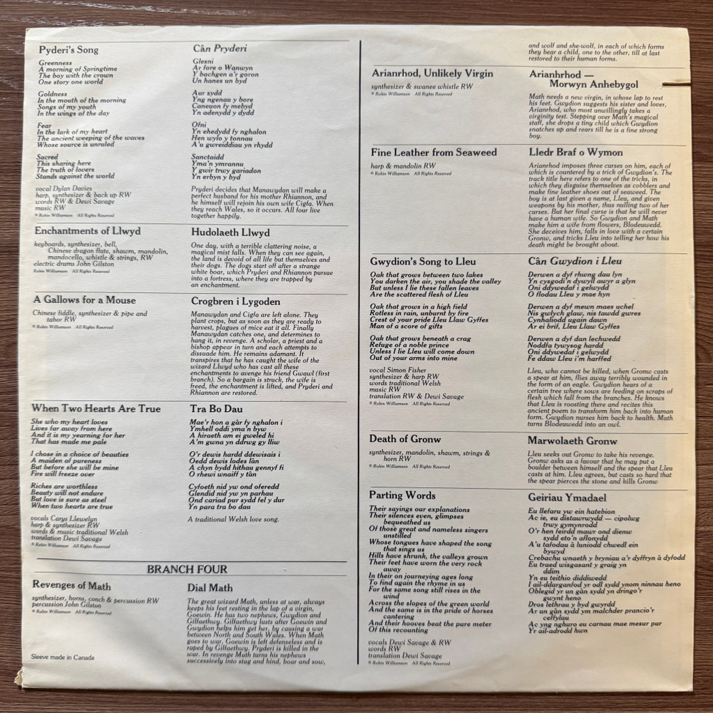 Robin Williamson – Music For The Mabinogi = Cerddoriaeth Ar Gyfer Y Mabinogi (США 1984г.) Т