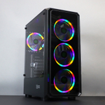 Корпус BaseTech eXtreme GFX-04, Без БП, ATX, чёрный, 4xRGB FAN, 2xUSB2, 1xUSB3, бок: закалённое стекло (BT-GFX-04-TG-4F-RGB)