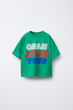 ZARA ФУТБОЛКА С НАДПИСЬЮ, МЯГКИЙ ЗЕЛЕНЫЙ