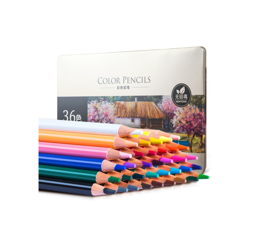 Карандаши цвет. 36цв. Deli липа, цвет. корпус, металл.уп. 6566