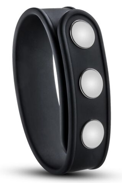Черное эрекционное кольцо на кнопках (Цвет: черный)