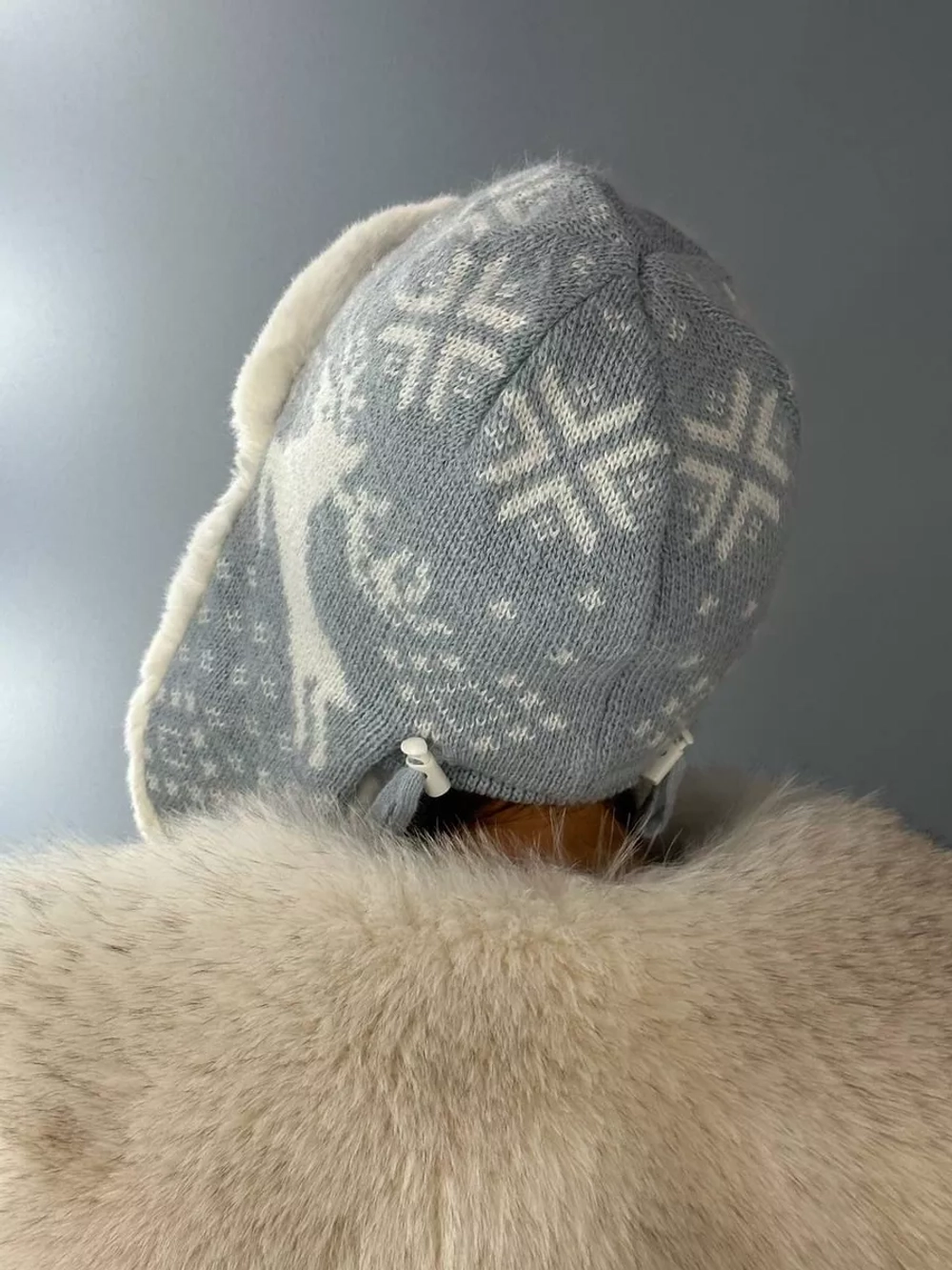 шапка зимняя ушанка вязаная с мехом