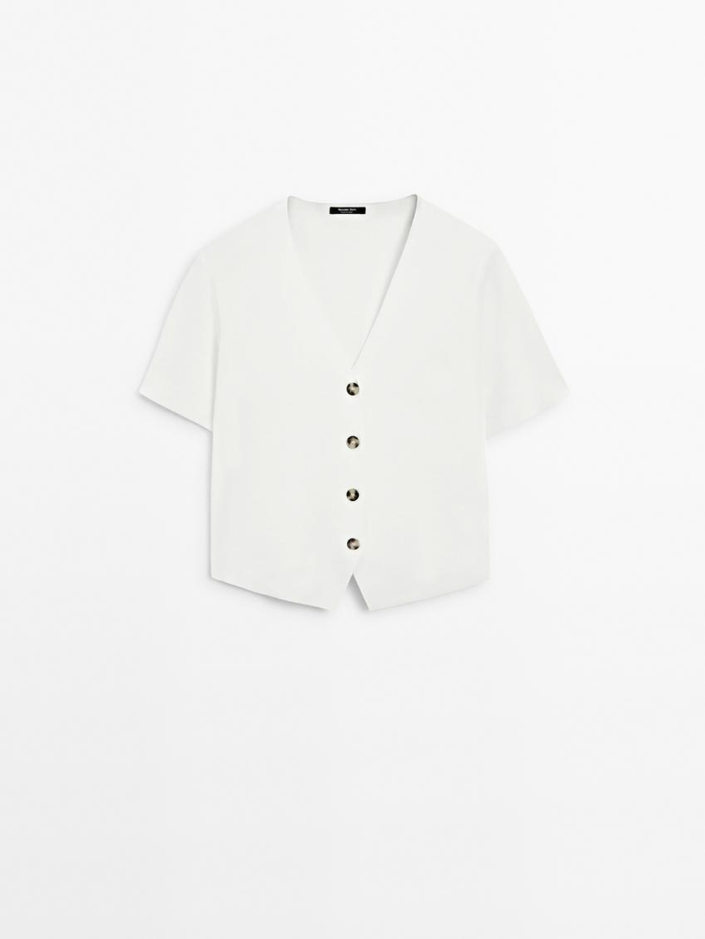 Massimo Dutti Кардиган с короткими рукавами из струящегося трикотажа, белый