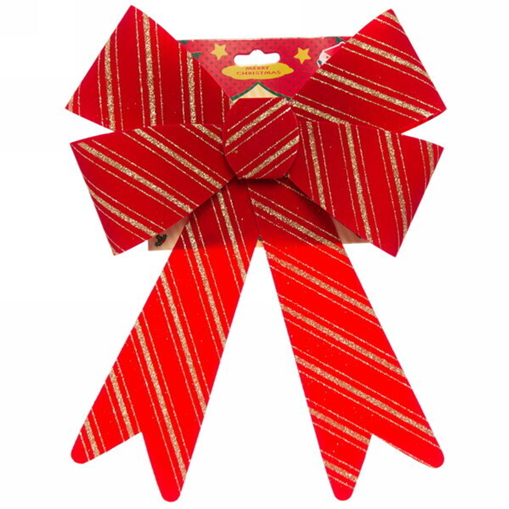 Бант на ёлку «Классика» золотая полоса 21*31 см, Красный