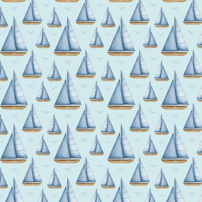 Морской: парусники и чайки бирюзовый
