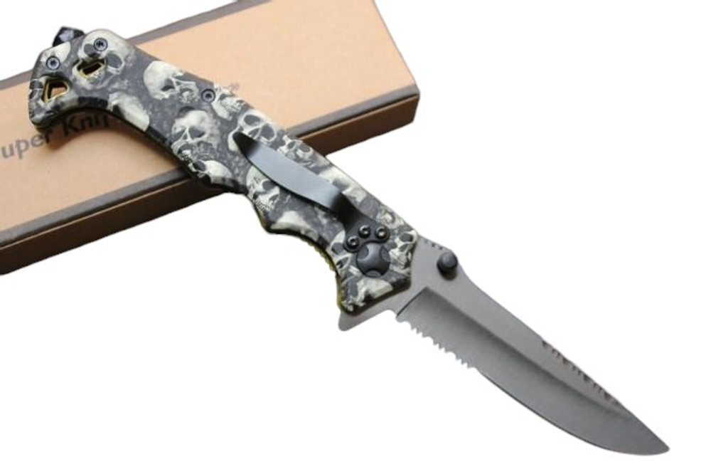 Нож складной с черепами на рукоятке BH-KK03