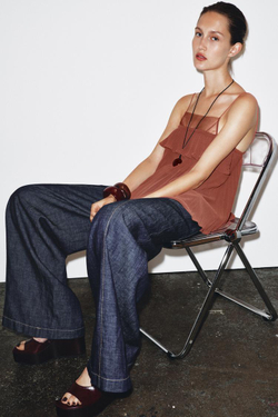 ZARA ПЛИССИРОВАННЫЙ ТОП С ВОЛАНОМ, ЦВЕТ ЖЖЕНОГО АПЕЛЬСИНА