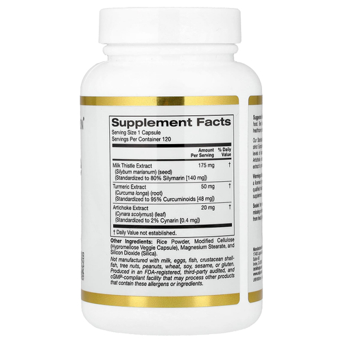 California Gold Nutrition, расторопша плюс, с экстрактами куркумы и артишока, 120 растительных капсул