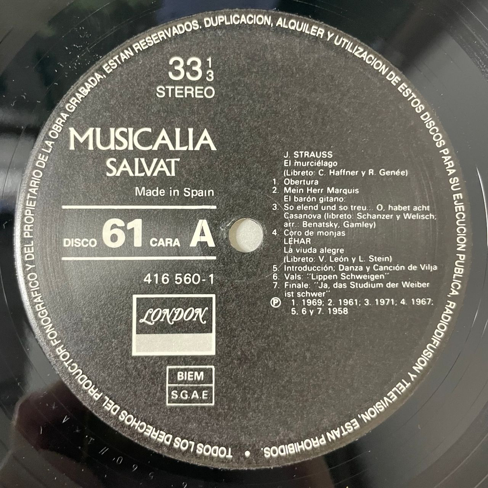 Винтажная виниловая пластинка LP Сборник Оперетт Musicalia 61. La Opereta (Испания 1987)