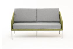 "Канны" диван 2-местный плетеный из роупа, каркас алюминий светло-серый (RAL7035) муар, роуп салатовый меланж круглый, ткань светло-серая