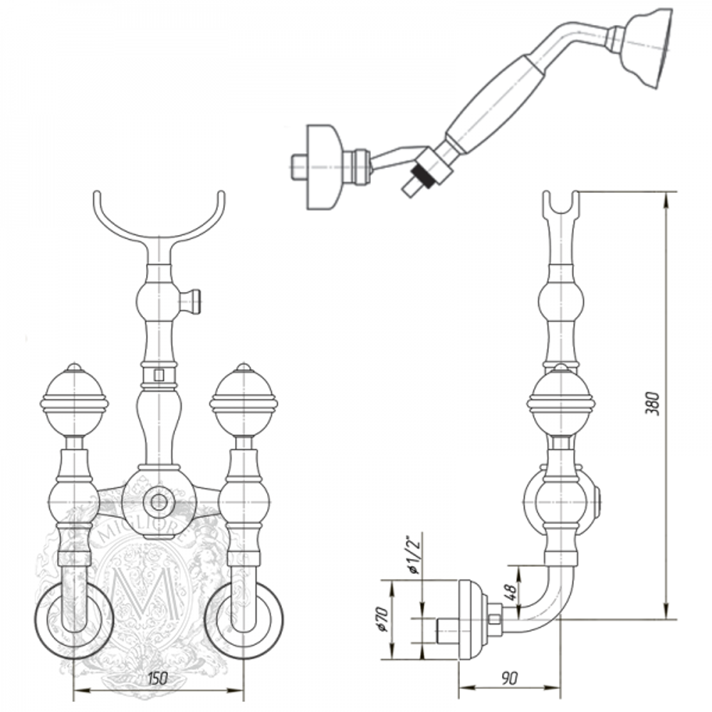 Смеситель для душа Migliore Cristalia Swarovski ML.CRS-3746 схема