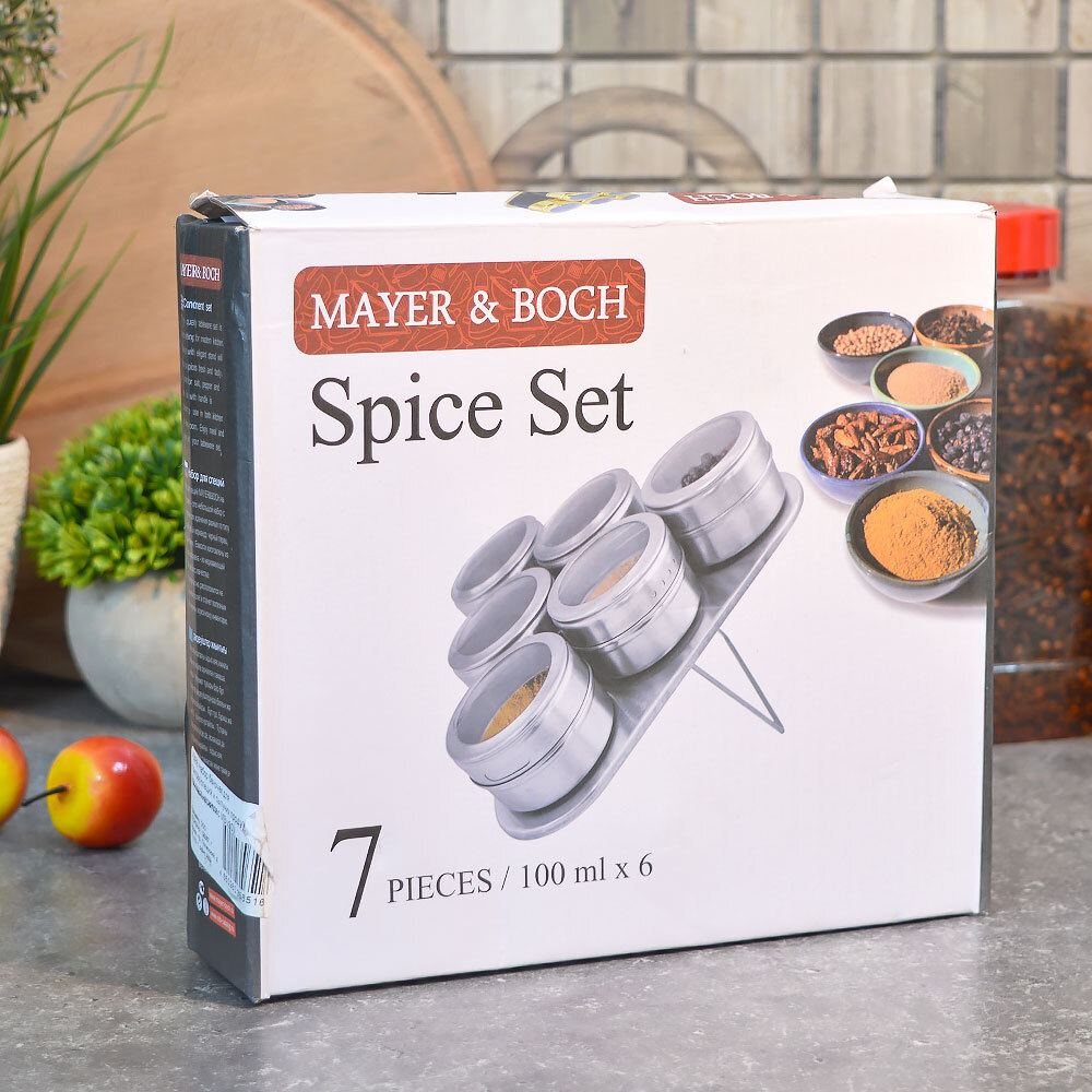 Набор для специй 7 предметов, на магните, цвет черный/золото, MB 40466