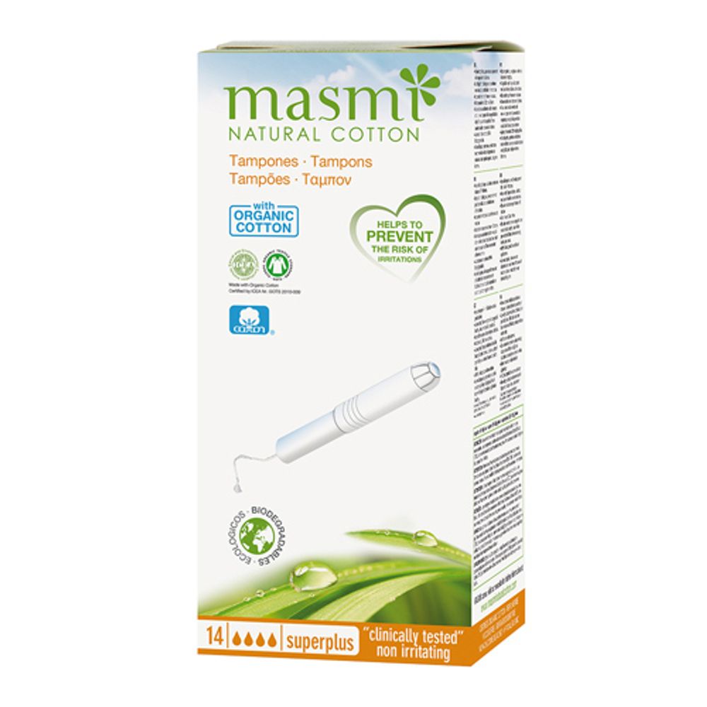 Гигиенические тампоны  Super Plus из органического хлопка с аппликатором (MASMI NATURAL COTTON)