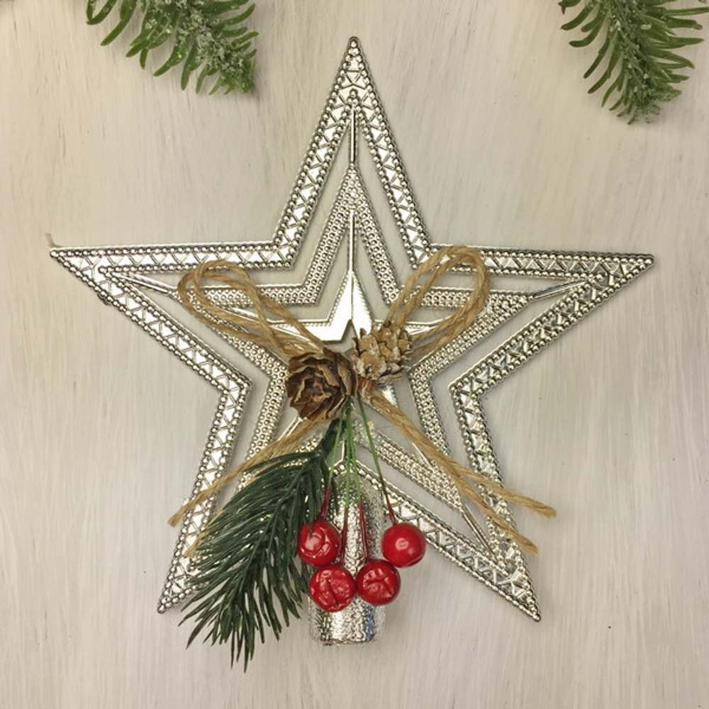 Звезда на ёлку «Волшебство ночи» шишки 14,5*14,5 см, Серебро