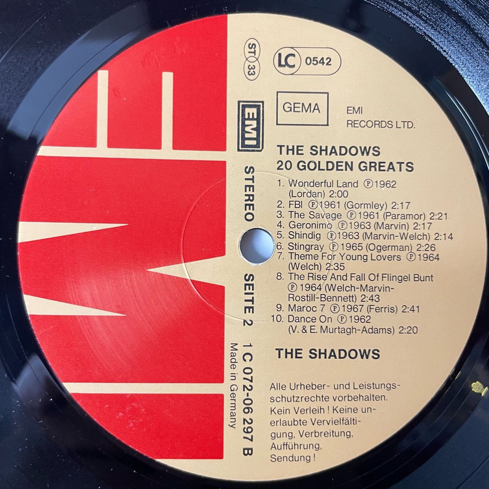 Винтажная виниловая пластинка LP The Shadows 20 Golden Greats (Germany 1977)