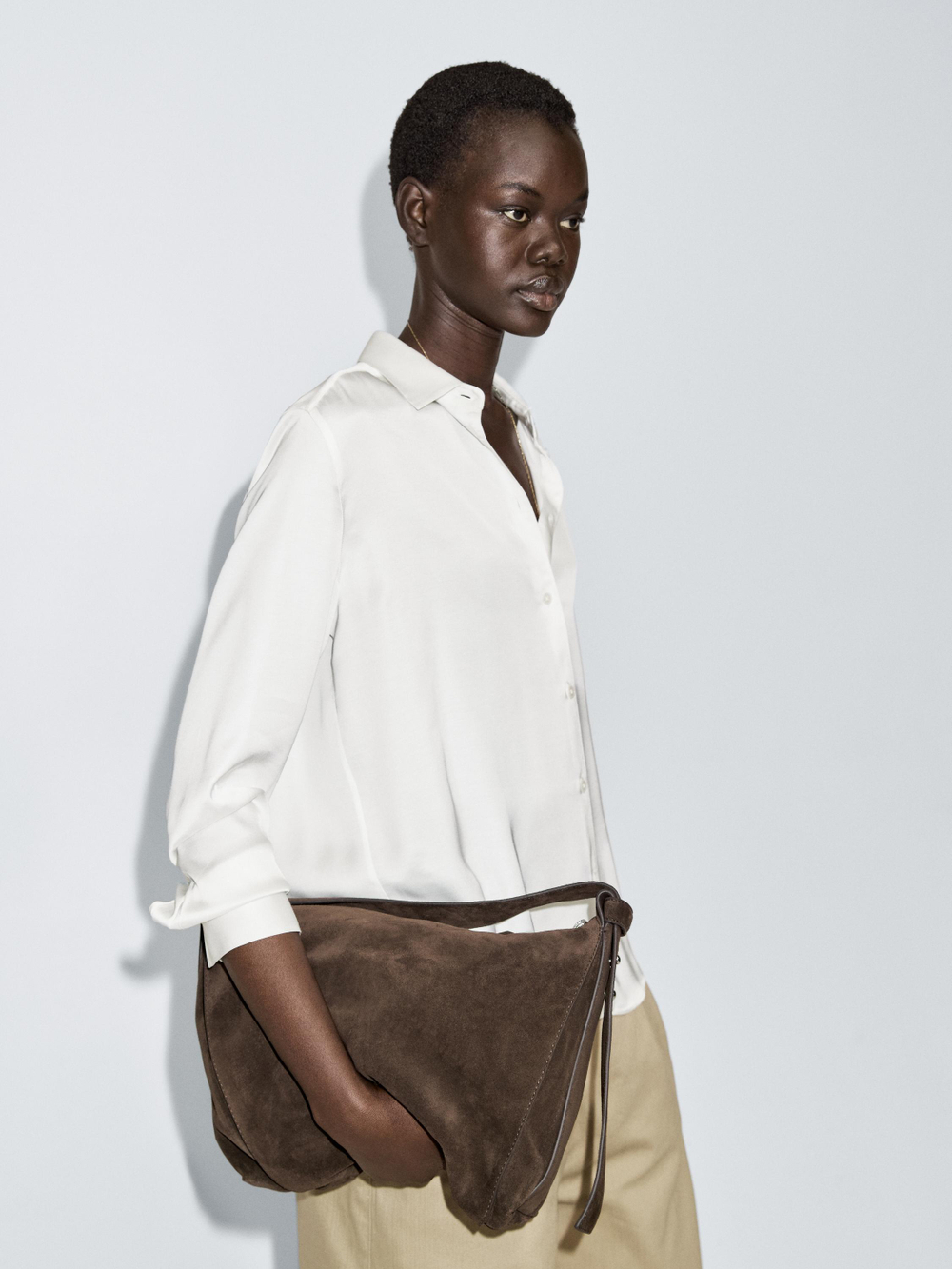 Massimo Dutti Струящаяся атласная рубашка, белый