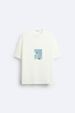 ZARA ФУТБОЛКА С ФОТОПРИНТОМ @ VALERIA VASI, ЖЕЛТОВАТО-БЕЛЫЙ