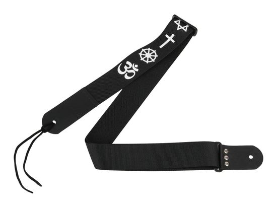 MZ-RG-5ApSymbolsBk Ремень для гитары, черный, аппликация Символы, MEZZO