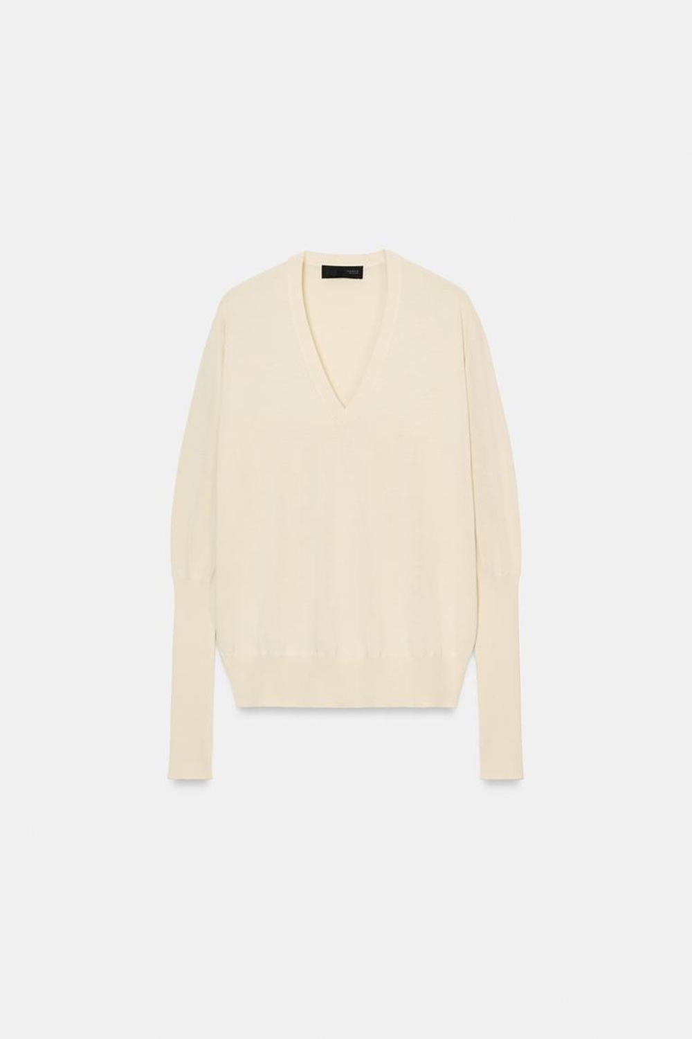 ZARA ДЖЕМПЕР ИЗ ТОНКОГО ТРИКОТАЖА С V-ОБРАЗНЫМ ВЫРЕЗОМ, ЦВЕТ СЛОНОВОЙ КОСТИ