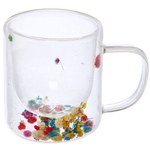 Кружка стеклянная с двойными стенками 270мл «Хай-Тек» с цветами