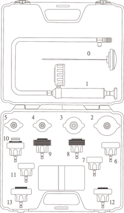 Набор инструментов для тестирования герметичности системы охлаждения 14 предметов в кейсе JTC