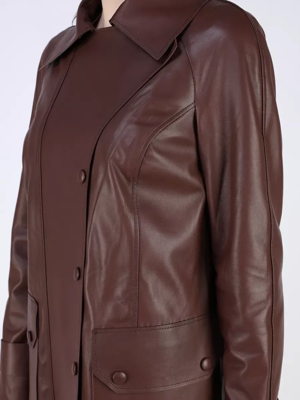 Кожаный тренч длинный с поясом плащ