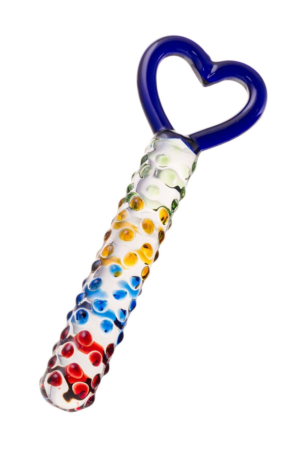 Стеклянный фаллос с ручкой-сердцем - 22,5 см. (Цвет: разноцветный)