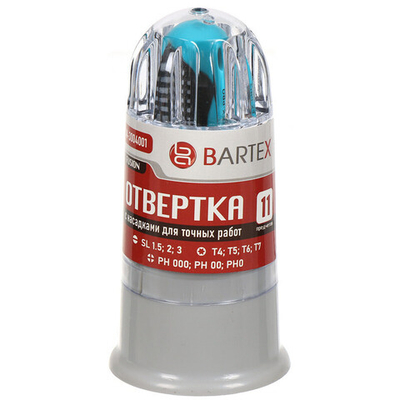 Набор отверток для точных работ, 11 пр, Bartex, трехкомпонентная ручка, с насадками, пенал, AI-30040, шт