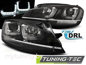 Передние фары u-type black with chrome line для VW Golf MK7