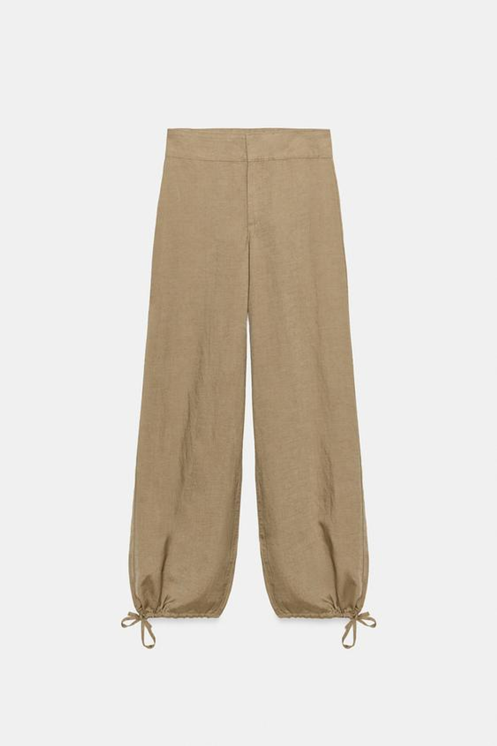 ZARA ЛЬНЯНЫЕ БРЮКИ С ШИРОКИМИ ШТАНИНАМИ И ШНУРКАМИ, ПЕСОЧНЫЙ