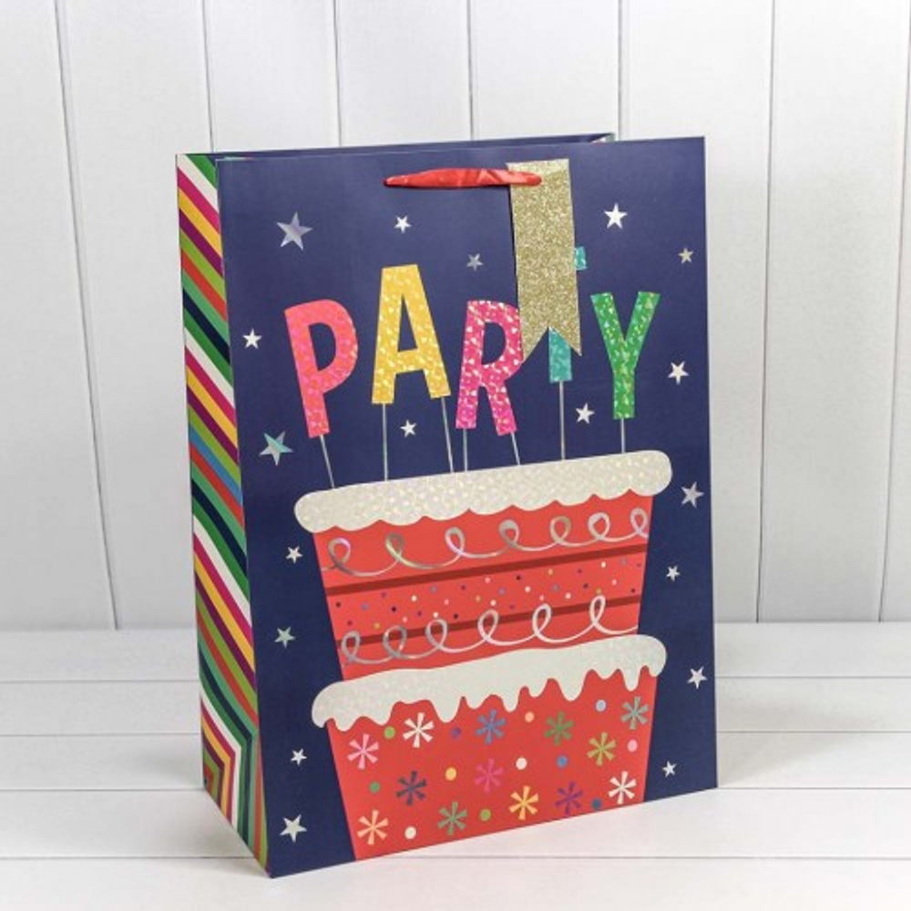 Пакет подарочный 40х55х20см "Happy birthday" с тиснением (Микс)