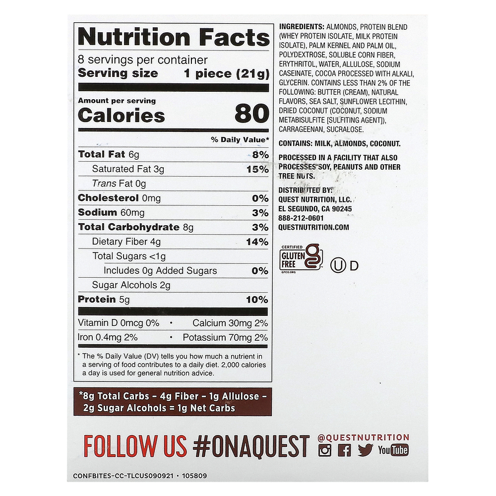 Quest Nutrition, Candy Bites, кокосовая карамель с миндалем, 8 шт., 21 г (0,74 унции)