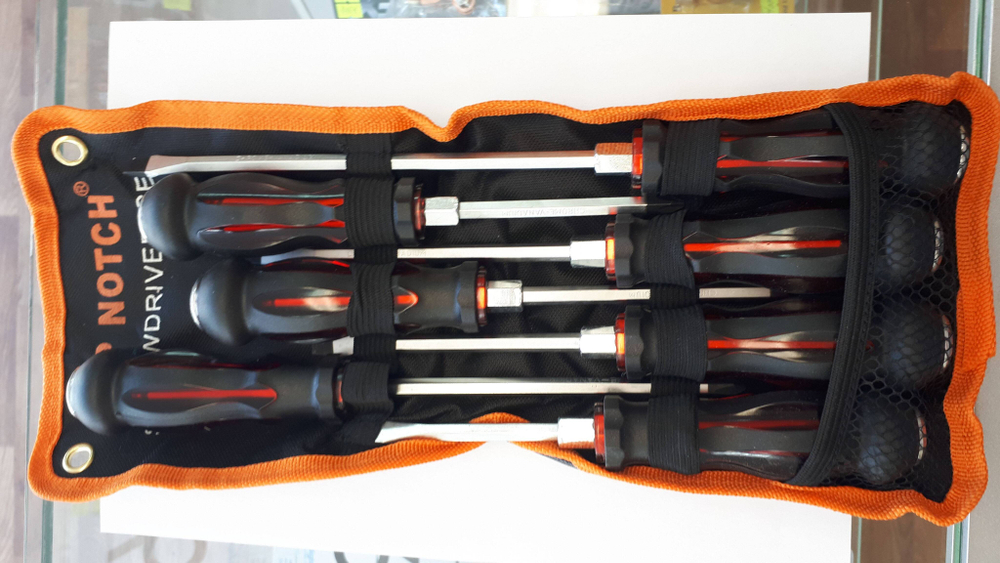 Набор отверток ударных 7 штук PH и SL, усиленные стержни из стали CrV и металлический затыльник, двухкомпонентные рукоятки, ударная отвертка, красный, TG (1 шт.)