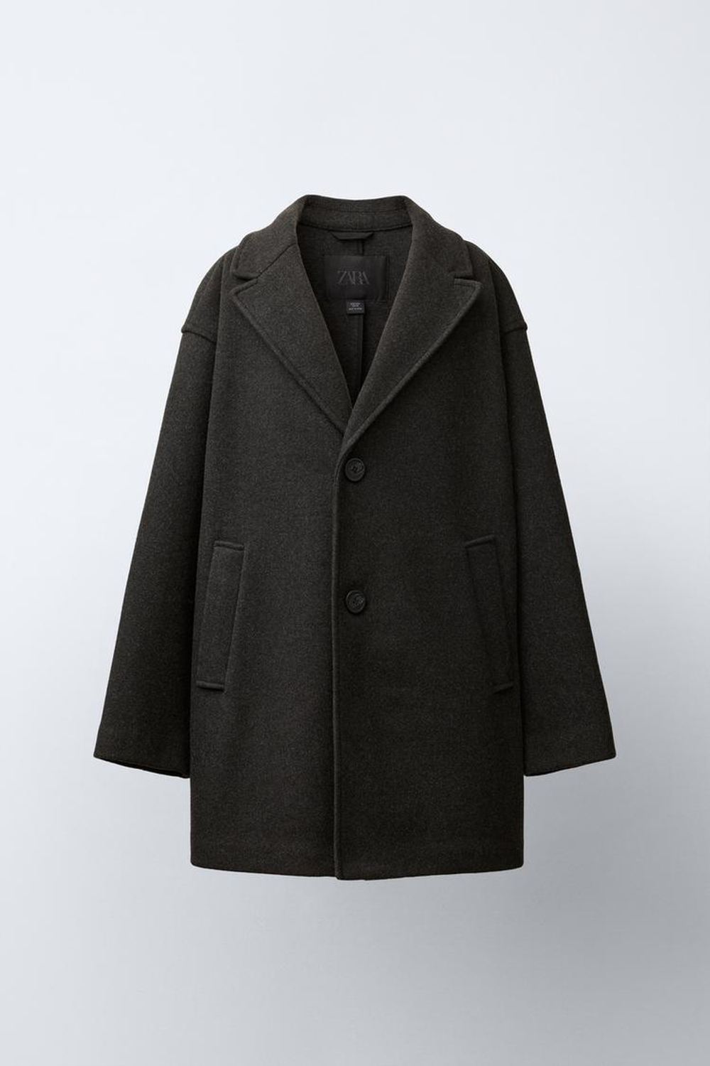ZARA ДЛИННОЕ ПАЛЬТО ИЗ СИНТЕТИЧЕСКОЙ ШЕРСТИ, АНТРАЦИТОВО-СЕРЫЙ