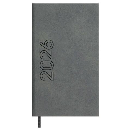 Еженедельник дат. 2026г 85*145мм 64л., кожзам., тв.пер. "Лозанж серый" блинт.тисн, ляссе