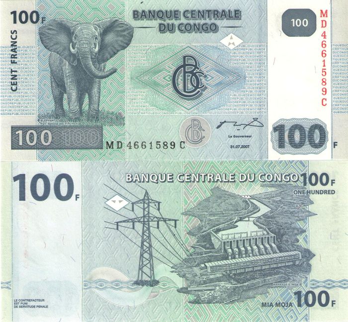 100 франков 2007 Конго