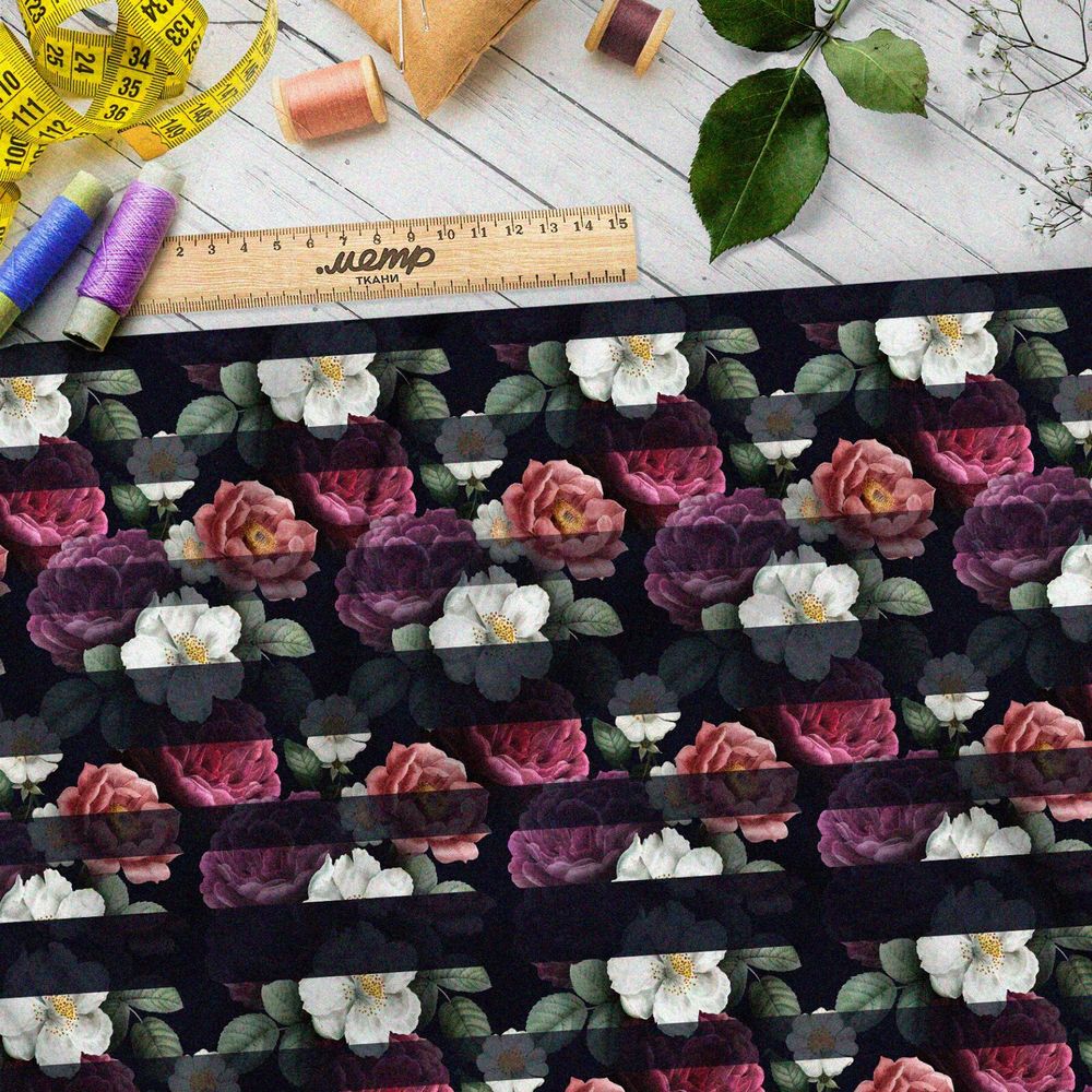 Ткань блэкаут маслом нарисованные цветы под тенью