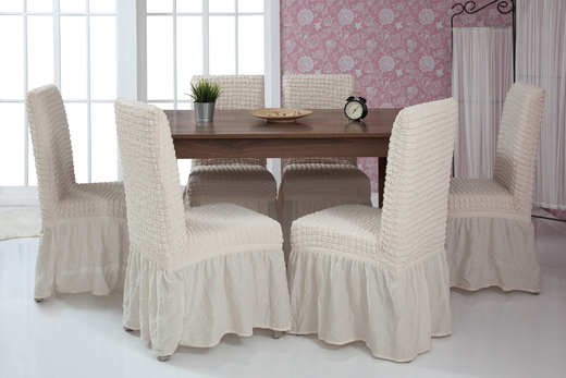 Чехол на стул с оборкой, цвет Слоновая кость, Набор 6 шт.