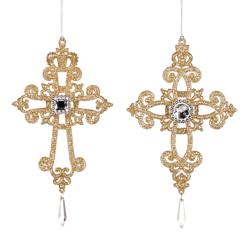 Украшение Крест с кристаллом 2шт 19см Goodwill золотой