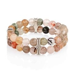 Браслет Всевидящее Око из Мельхиора Двойной с кварцем волосатиком 8 мм