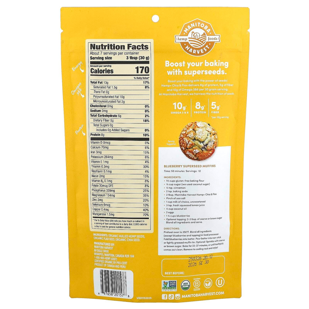 Manitoba Harvest, Смесь органической конопли, семян чиа и льна, 198 г (7 унций)