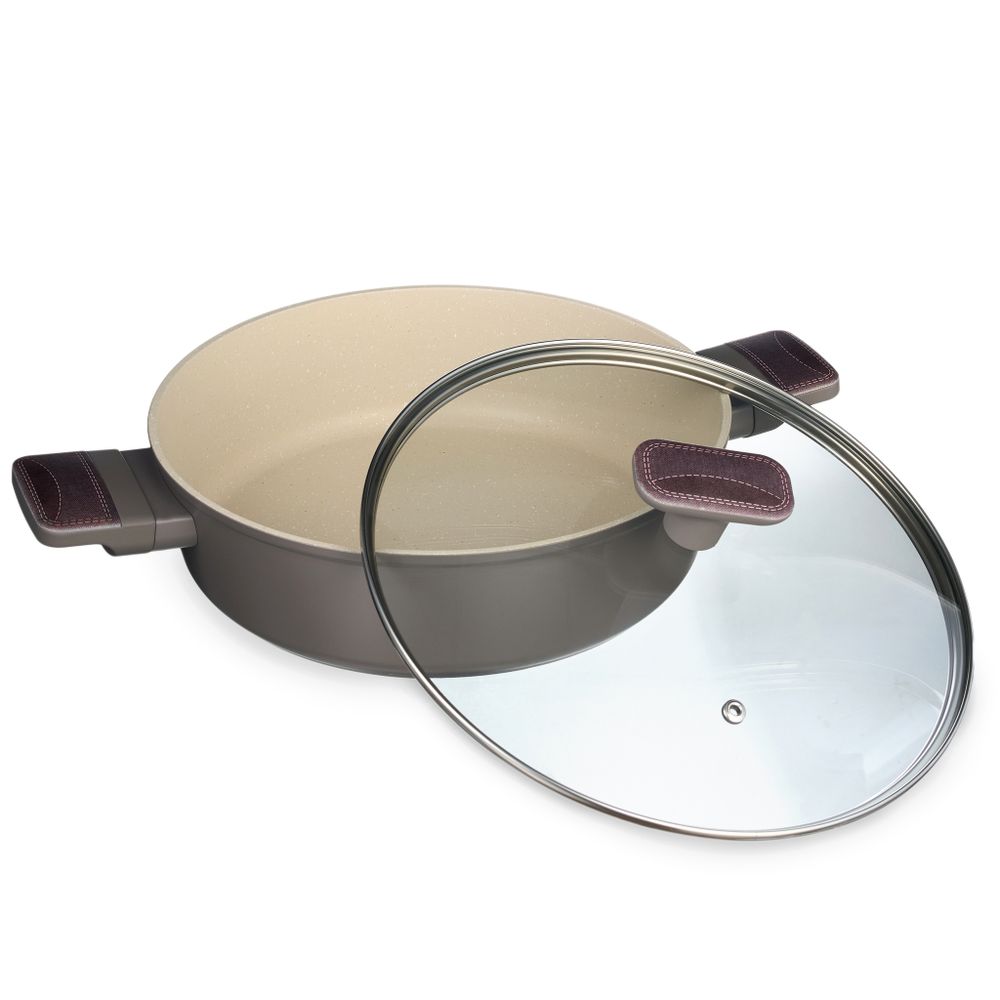 СОТЕЙНИК СО СТЕКЛ. КРЫШКОЙ И АНТИПРИГАРНЫМ ПОКРЫТИЕМ PFLUON MARBLE, 26*7,5 СМ