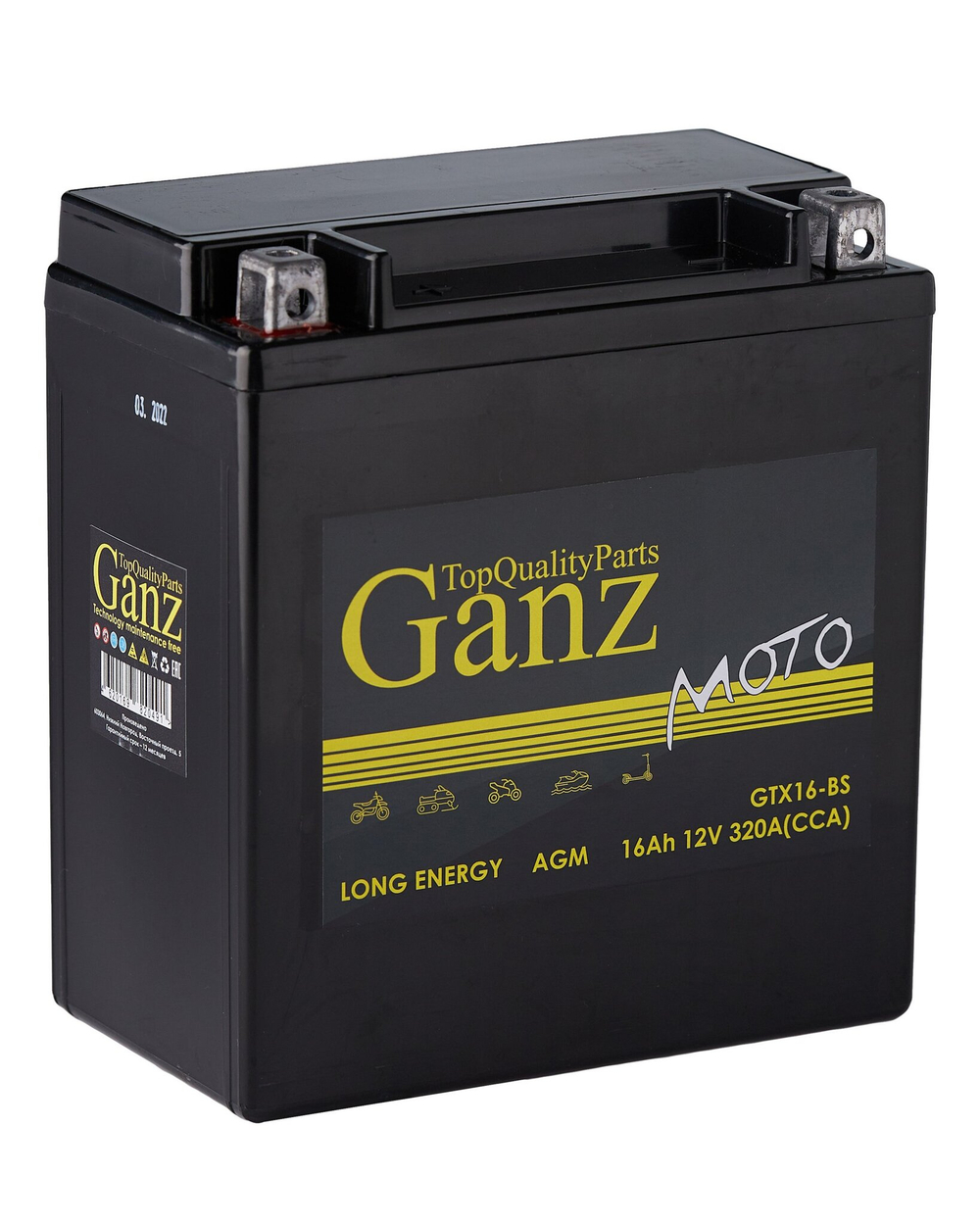 Аккумулятор GANZ мото AGM 16 А/ч прямой L+ 151x88x164 мото EN 320 А