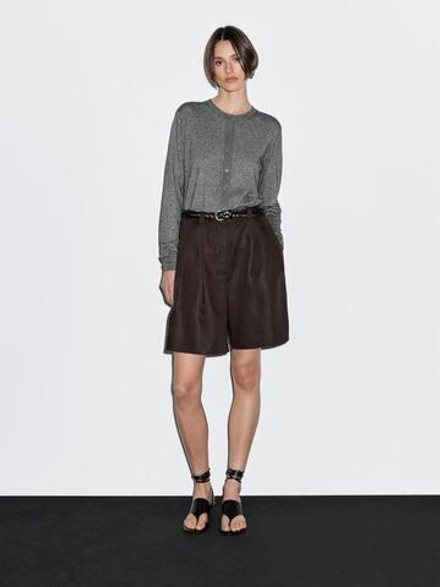 Massimo Dutti Кардиган из смесовой шерсти с круглым вырезом, серый