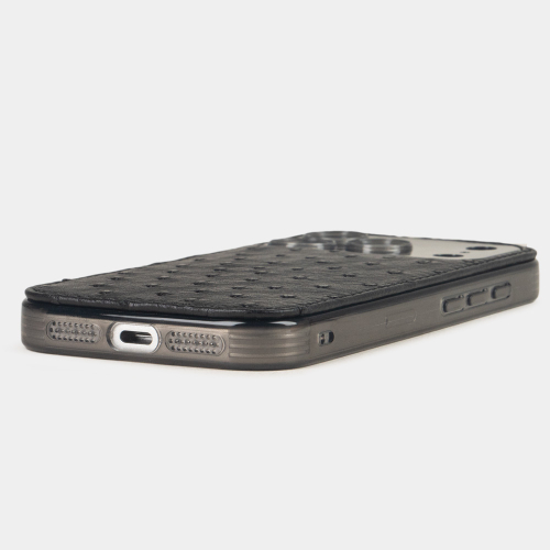 Чехол-накладка для iPhone 17 Pro - кожа страуса, черный
