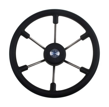 Рулевое колесо LEADER TANEGUM черный обод серебряные спицы д. 360 мм