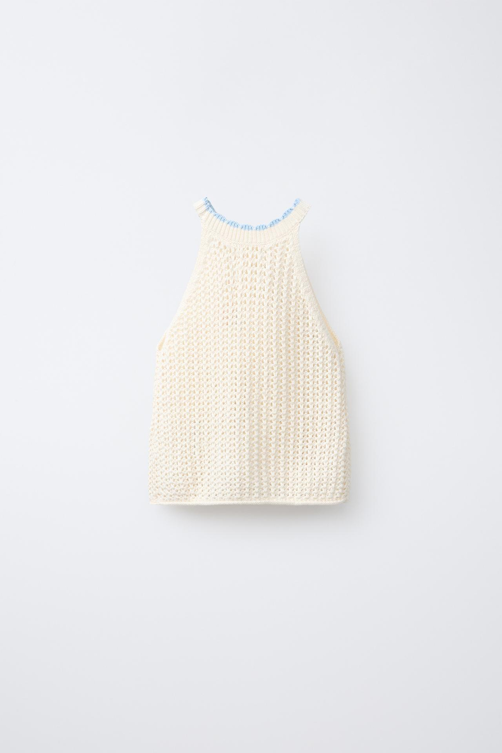 ZARA ТРИКОТАЖНЫЙ ТОП С ЦВЕТОЧНОЙ ВЫШИВКОЙ, ЭКРЮ