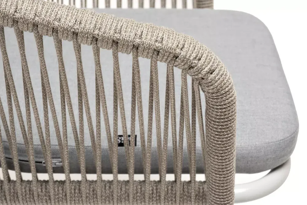 "Марсель" стул плетеный из роупа, каркас алюминий светло-серый (RAL7035) муар, роуп серый меланж круглый, ткань светло-серая