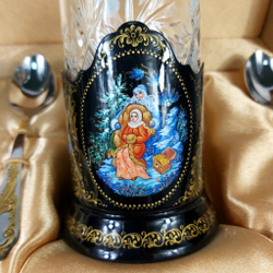 Чайный набор подстаканников (Ручная роспись Палех) №11